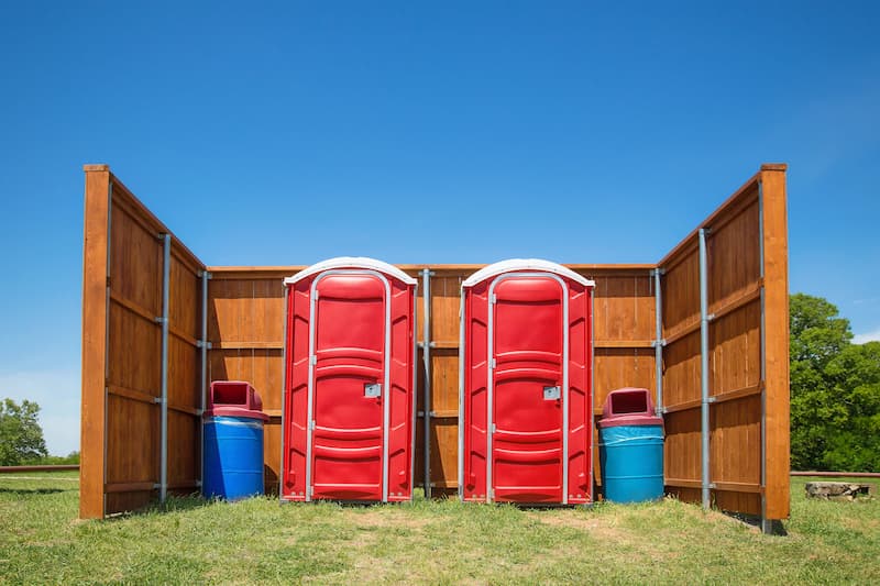 Short-term porta potty units staged for delivery in Hazleton, Pennsylvania